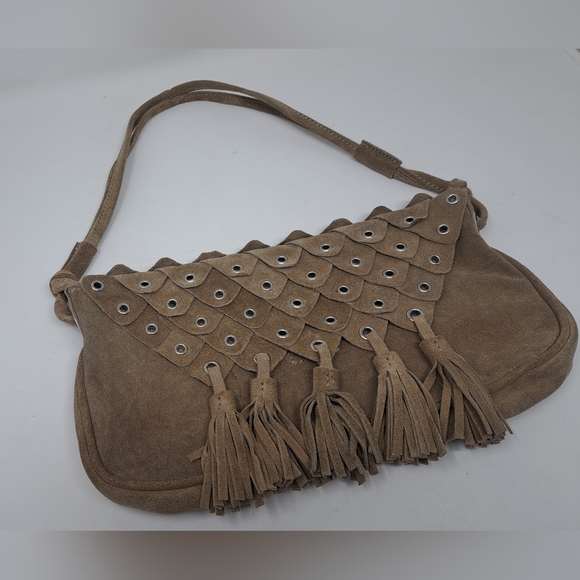 French Connection FCUK Women's  Leather Purse Handbag Satchel Fringe Tassels Y2K - Picture 2 of 6